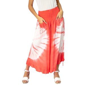 Solid High Low Flared Ruffled Printed Pant